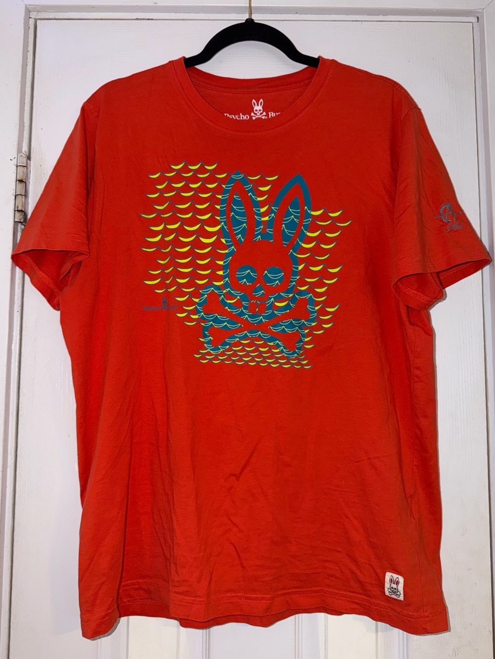 Psycho Bunny Red Tee with Teal and Yellow Graphic